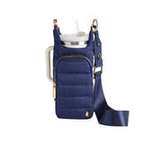 Navy Blue Vegan Leather HANDLE HydroBag with Matching Vegan Leather Strap | WanderFull