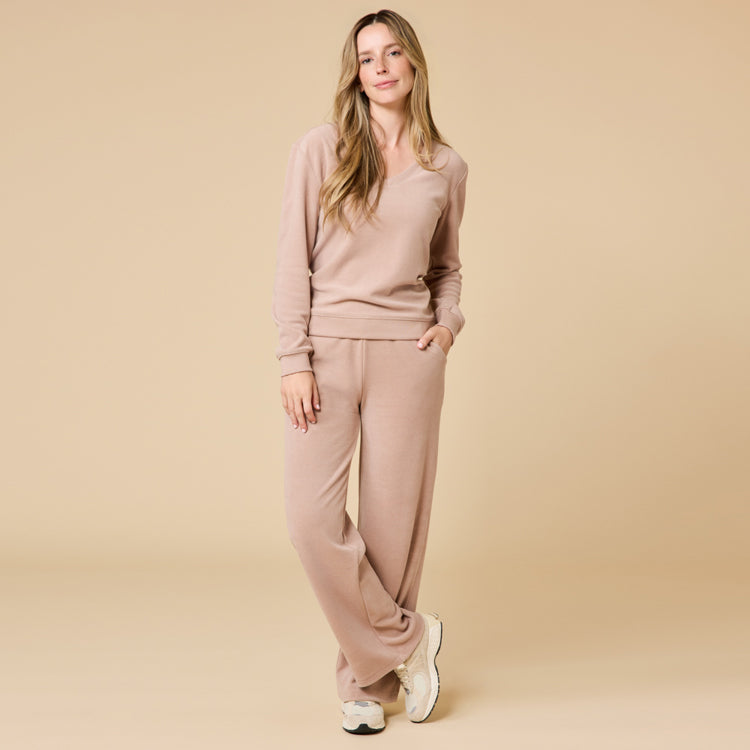 COCO Vintage Velvet V-Neck with Full Leg Pant