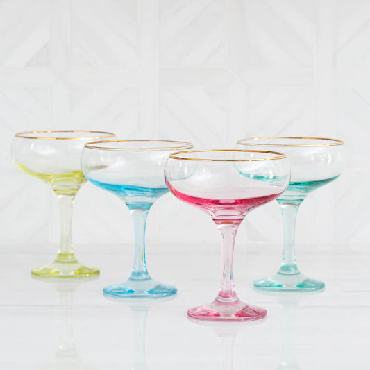 Set of 4 Vietri Rainbow  Assorted Coupe Champagne Glasses