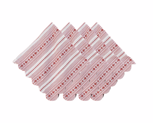 Set of 4 Juliska Villa Stripe Red & White Napkins