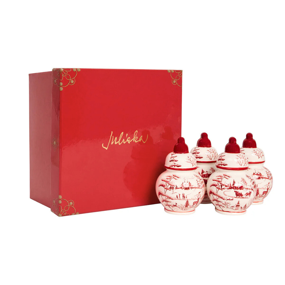 Juliska Country Estate Winter Frolic Ruby Ginger Jar Place Card Holders (Set of 4)