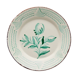 Casa Nuno Green and White Dinner Plate, 3 Flowers and Waves - Abigails