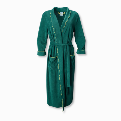Women's Long Scallop Lightweight Robe in Emerald