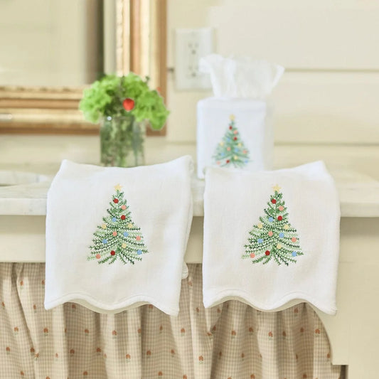 SINGLE Holiday Tree Scallop Powder Bath Towels