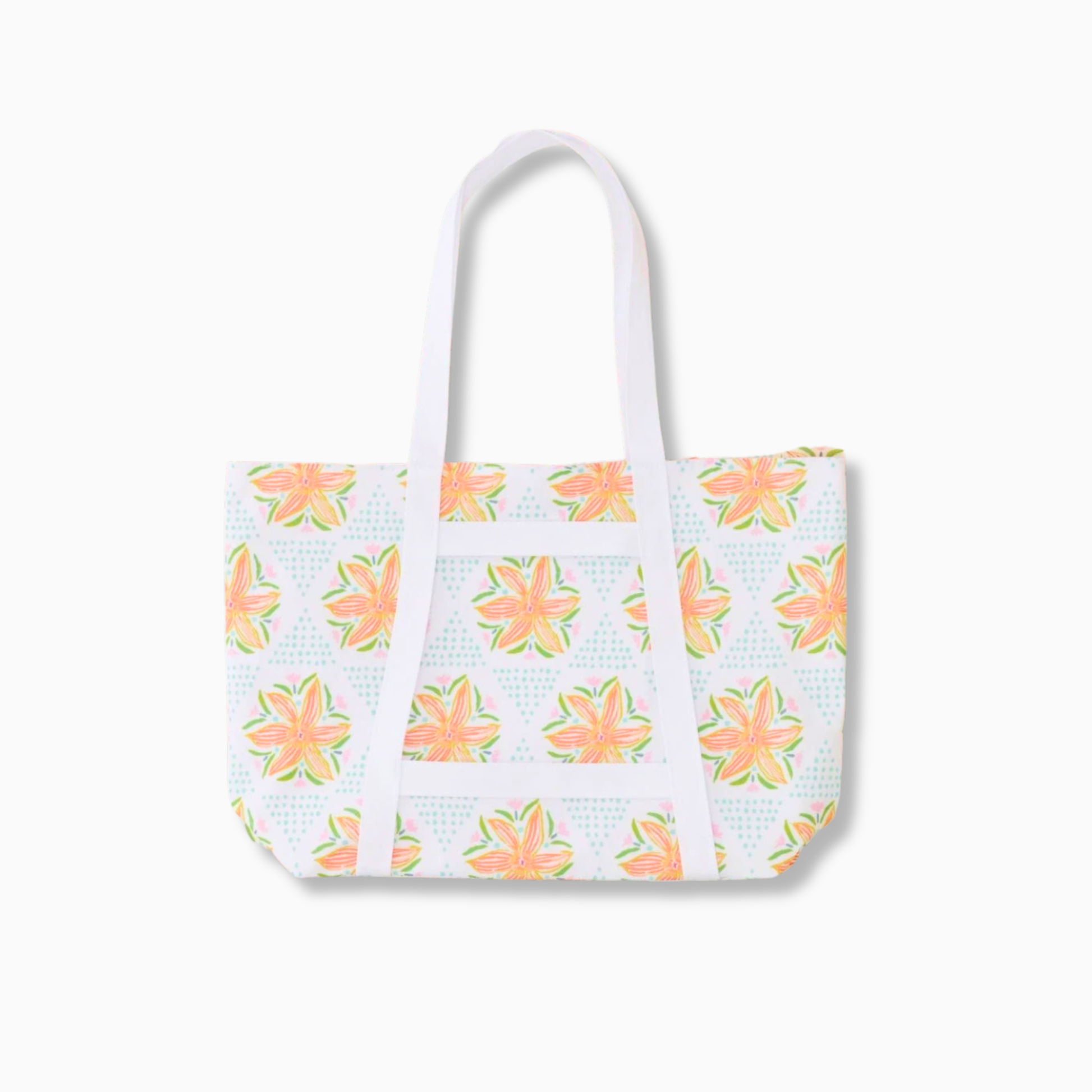 Tote bag with floral pattern on a white background
