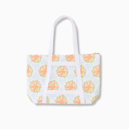 Tote bag with floral pattern on a white background
