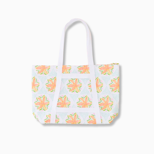 Tote bag with floral pattern on a white background