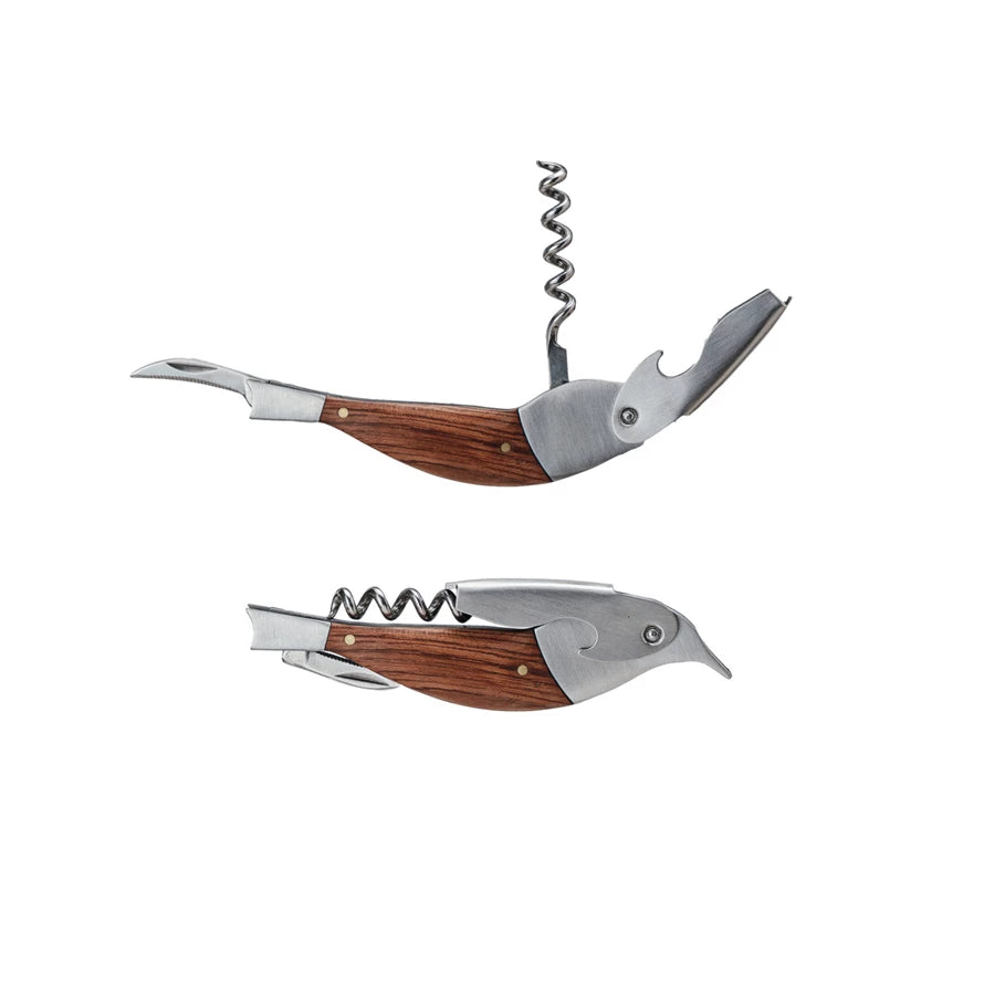 Merbau Wood Stainless Steel Bird Bottle Opener