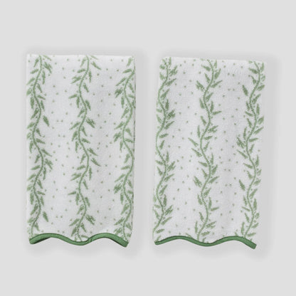 Pair of Scalloped Hand Towels in Willow