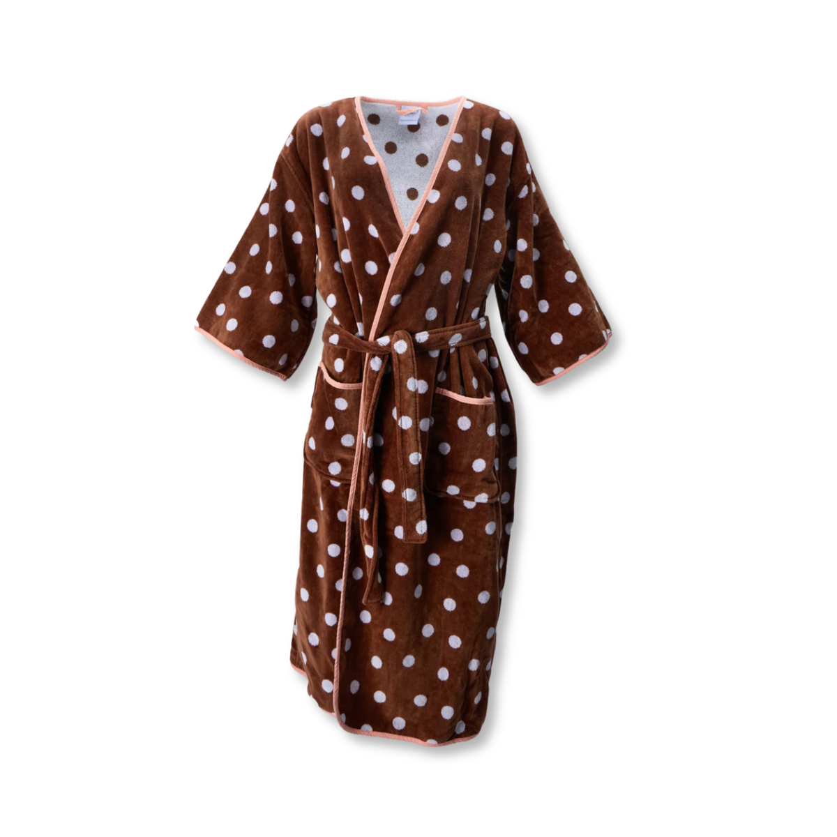 Women's Long Bell Sleeve Plush Robe in Brown Polka Dot