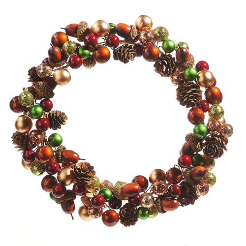 10" Bead and Pinecone Mini Wreath-Candle Ring