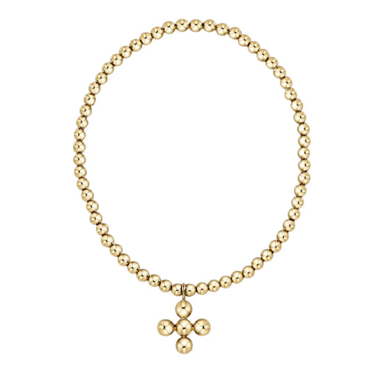 enewton Classic Gold 3mm Bead Bracelet - Classic Beaded Signature Cross Gold Charm - 4mm Bead Gold