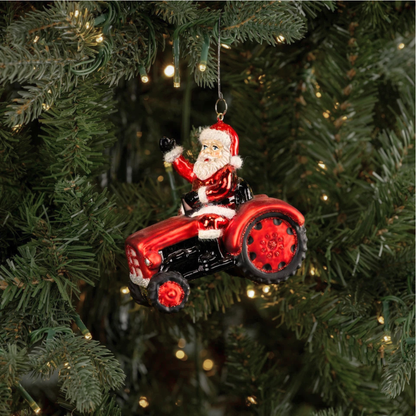 Santa on a Tractor Ornament