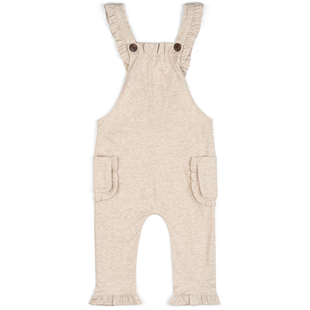 Milkbarn Ruffle Overall - Heathered Oatmeal - 12-18 mo