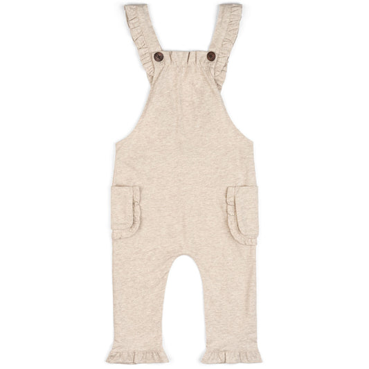 Milkbarn Ruffle Overall - Heathered Oatmeal - 12-18 mo