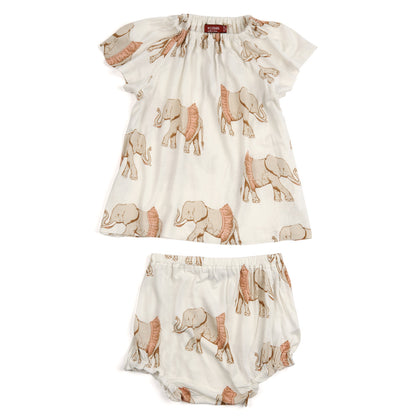 Milkbarn Tutu Elephant Bamboo Dress & Bloomer Set 3-6M