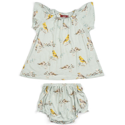 Milkbarn Blue Bird Bamboo Dress & Bloomer 6-12M