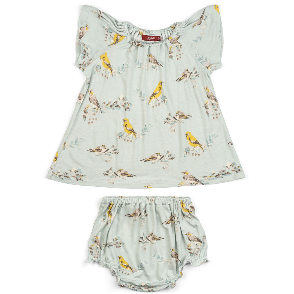 Milkbarn Blue Bird Bamboo Dress & Bloomer 3-6M