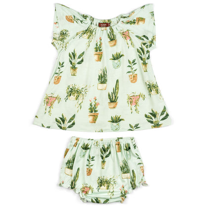 Milkbarn Potted Plants Bamboo Dress & Bloomer 3-6M