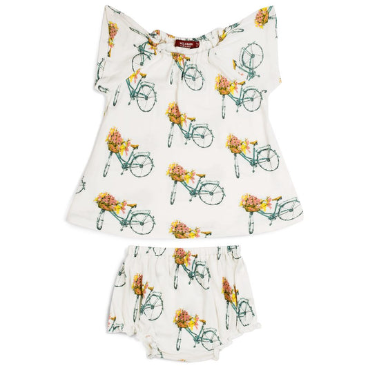Milkbarn Floral Bicycle Bamboo Dress & Bloomer 12-18M