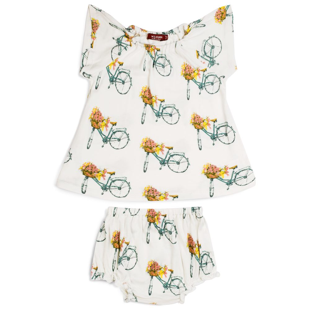Milkbarn Floral Bicycle Bamboo Dress & Bloomer 3-6M