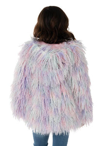 Donna Salyers Fabulous Furs Kids Multi-Color Alpaca Hooded Faux Fur Coat X-Small