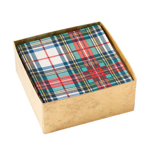 Caspari Dress Stewart Tartan Boxed Paper Cocktail Napkins - 40 Per Box