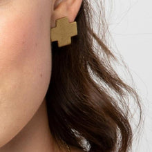 Load image into Gallery viewer, Ink + Alloy Small Cross Brass Earrings