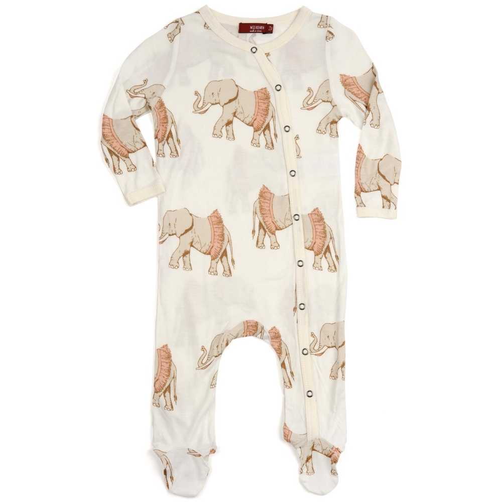 Milkbarn Tutu Elephant Bamboo Snap Footed Romper 0-3M