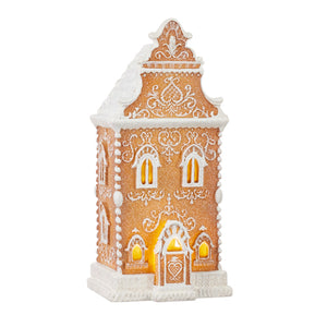 White Icing Scrollwork Lighted Gingerbread House