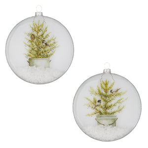 4.75" Potted Tree with Birds Disc Ornament
