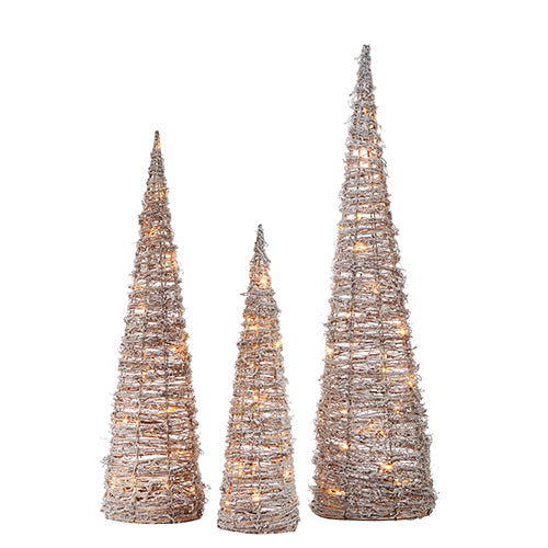 Snowy Lighted Cone Tree Set of 3