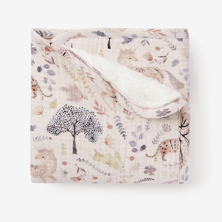 Elegant Baby Floral Print Organic Muslin Baby Security Blanket with Fur Back