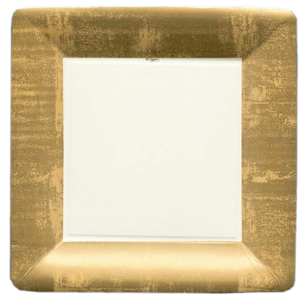 Caspari Gold Leaf Ivory Square Dinner Plates