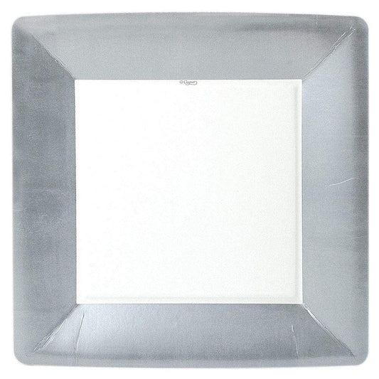Grosgrain Square Paper Dinner Plates Silver Leaf