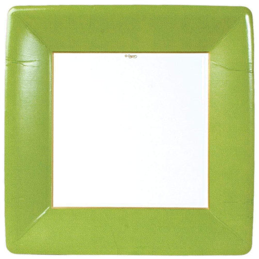 Grosgrain Square Paper Dinner Plates in Border Moss