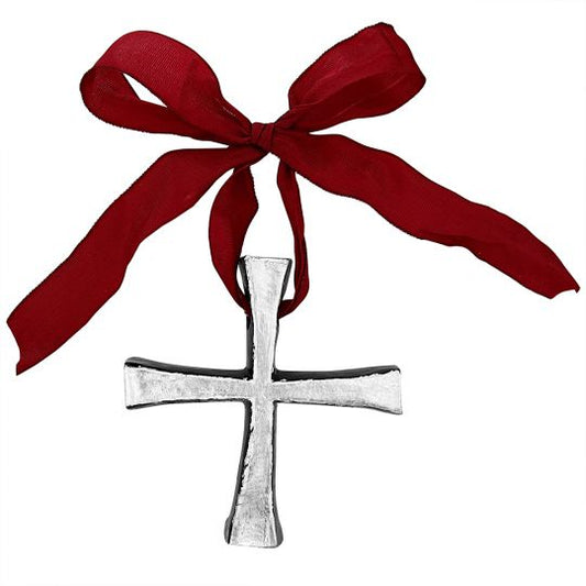 Silver Leaf Handmade Cross  Ornament 4 1/2"