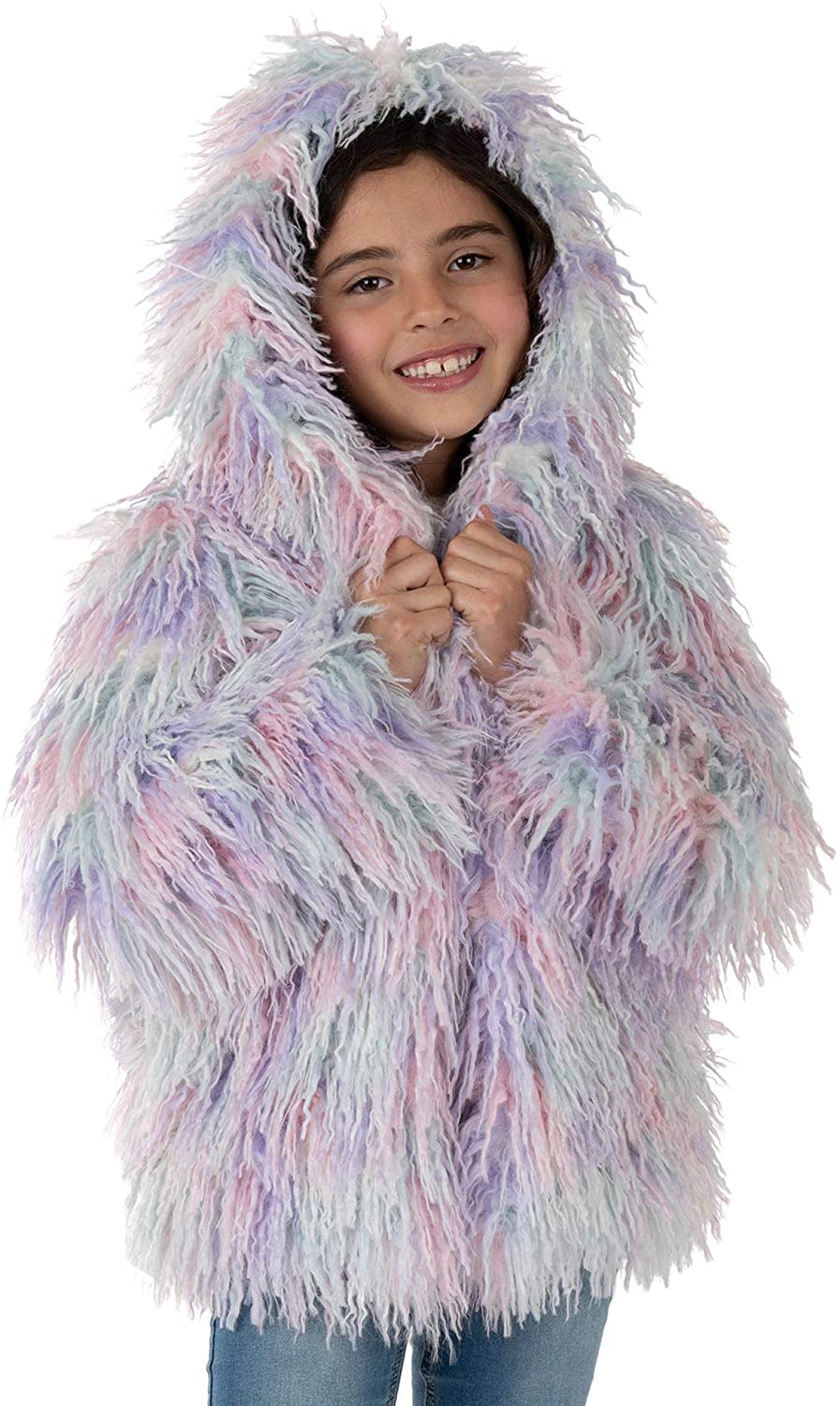 Donna Salyers Fabulous Furs Kids Multi-Color Alpaca Hooded Faux Fur Coat X-Small