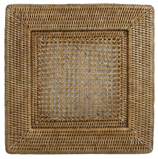 Rattan Square Plate Charger in Dark Natural