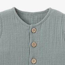 Load image into Gallery viewer, Elegant Baby Sage Organic Muslin Button Down Shortall