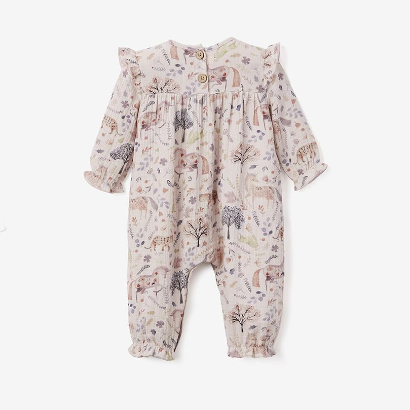 Elegant Baby 6 - 9 Month Floral Print Organic Muslin Flutter Baby Jumpsuit