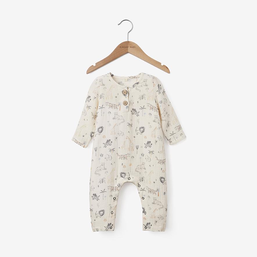 Elegant Baby Safari Print Organic Muslin Baby Jumpsuit