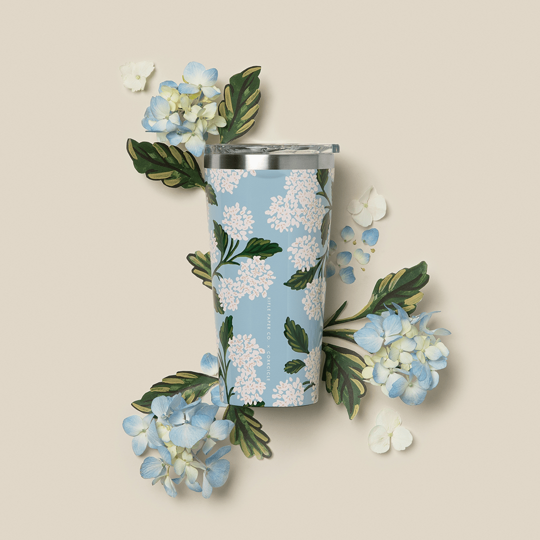 Corkcicle Rifle Paper Co. 16 oz Tumbler - Gloss Cream Hydrangea