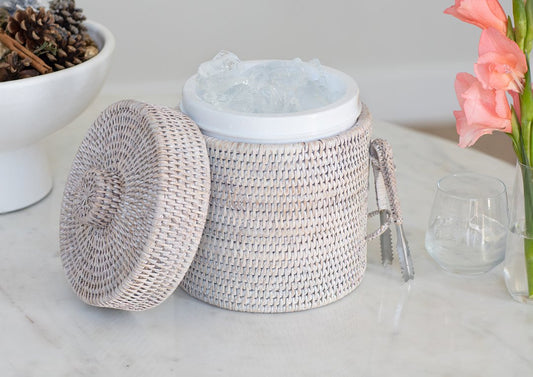 Artifacts Insulated Ice Bucket with Tongs - White Wash