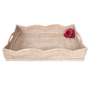 Artifacts Scallop Tray with Cutout Handles - White Wash