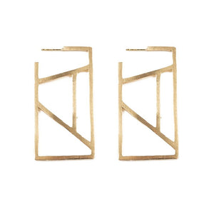 Ink + Alloy Stained Glass Rectangle Brass Earring