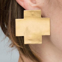 Load image into Gallery viewer, Ink + Alloy Large Cross Solid Brass Earrings