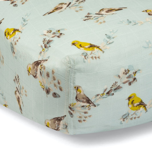 Milkbarn Blue Bird Muslin Fitted Crib Sheet