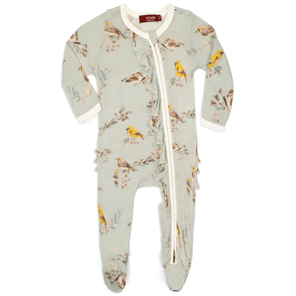 Milkbarn Blue Bird Zipper Footed Romper 3-6M