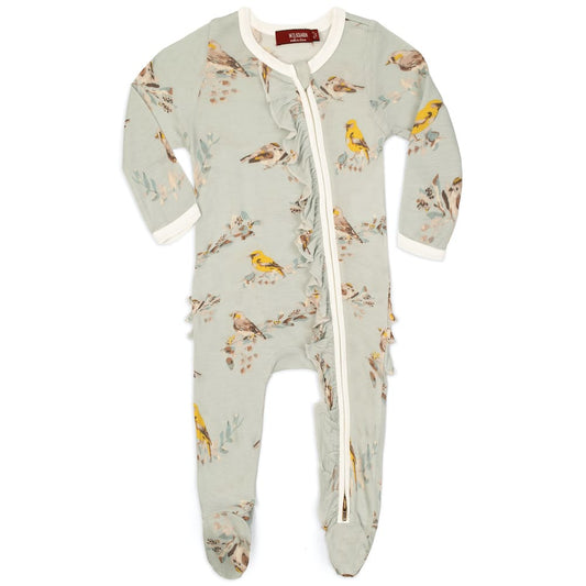 Milkbarn Blue Bird Zipper Footed Romper 3-6M